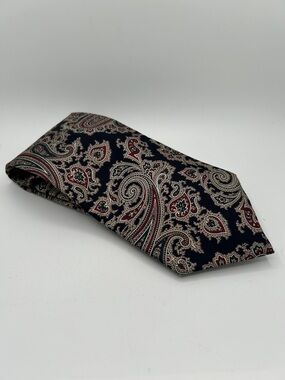 Bert Pulitzer Navy Paisley Silk Tie with Red and Cream Accents